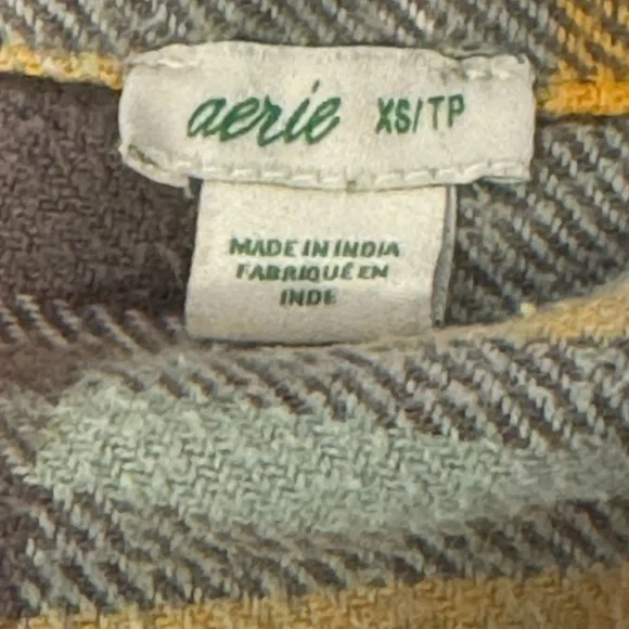 Aerie Anytime Favorite Flannel Gray Green Yellow Soft Multicolor Plaid Shirt - Picture 6 of 7